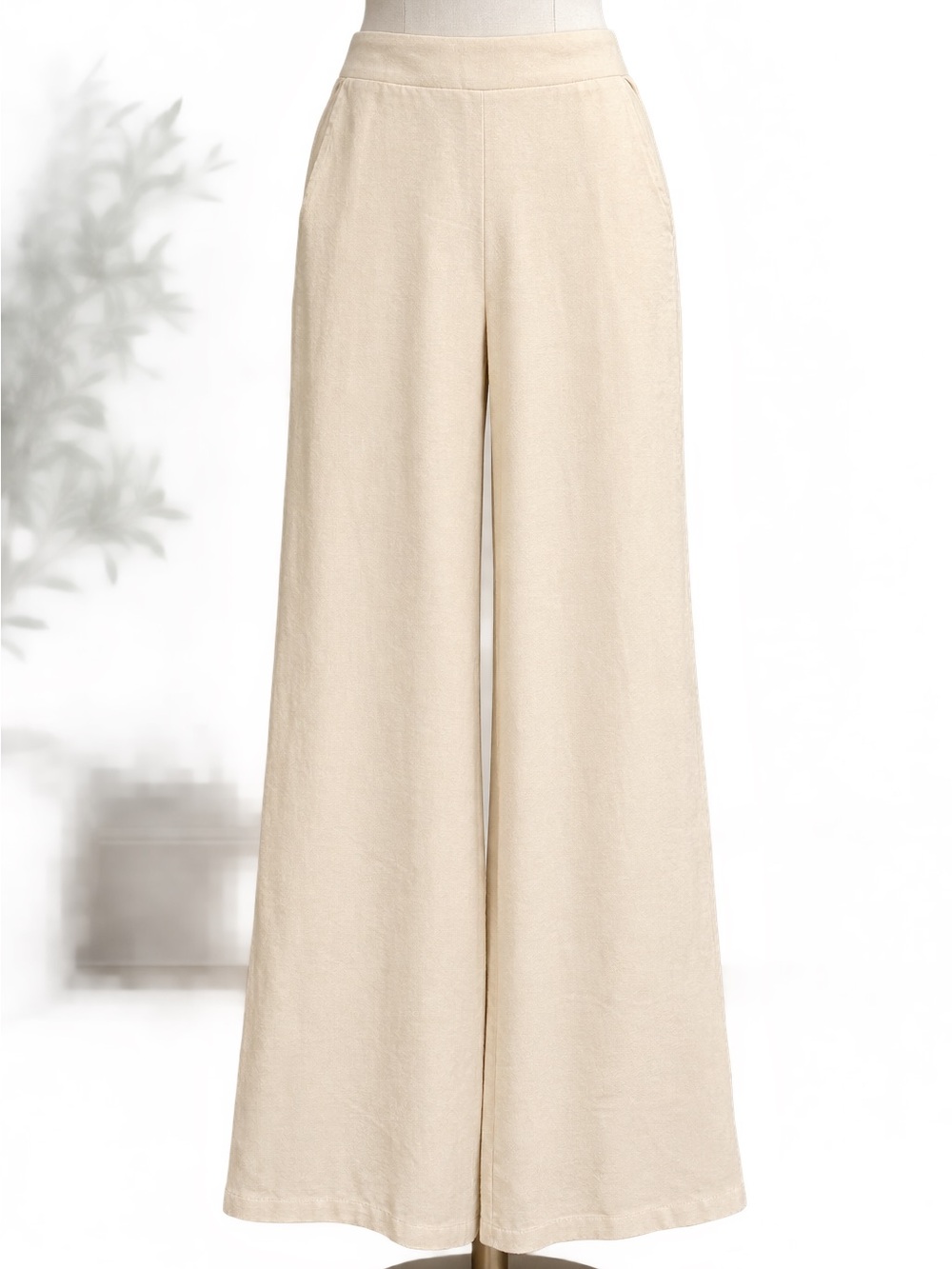 NWT Adrianna Papell Cream High Rise Wide Leg Pants Size L Pleated Elastic Waist